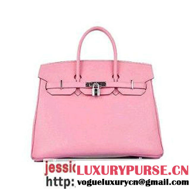 Hermes Birkin 35CM Pink Clafskin Leather Tote Bag Silver