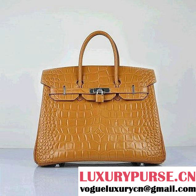 Newest 2012 Hermes Birkin 35CM Light Coffee Croco Leather Tote Bag Silver