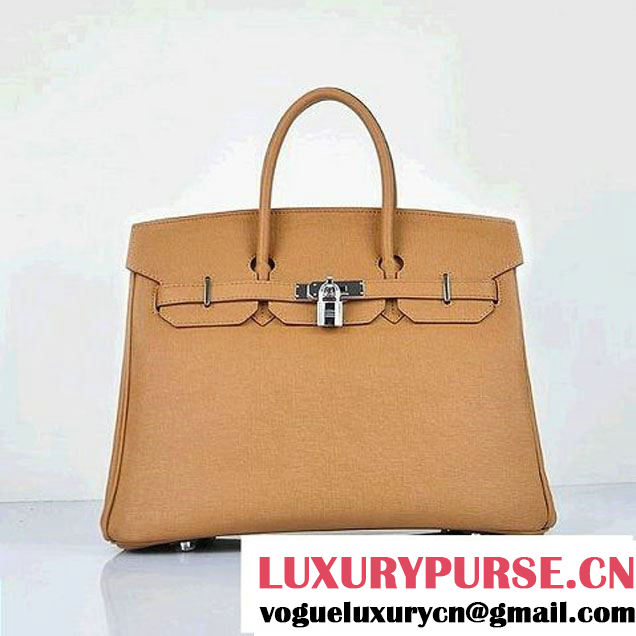 Hermes Birkin 35CM Light Coffee Saffiano Leather Tote Bag Silver