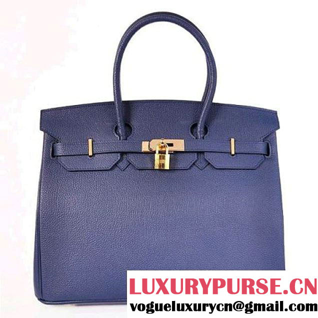 Hermes Birkin 35CM Tote Bags Smooth Togo Leather H35 Dark Blue Golden