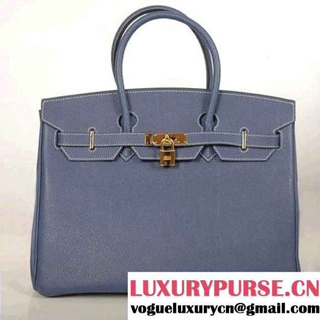 Hermes Birkin 35CM Tote Bags Smooth Togo Leather Dark Blue Golden