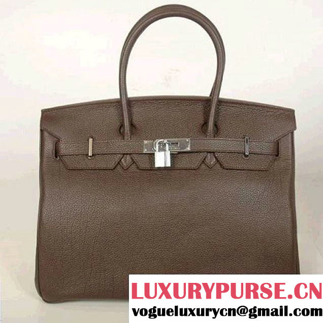 Hermes Birkin 35CM Tote Bags Smooth Togo Leather Dark Coffee Silver