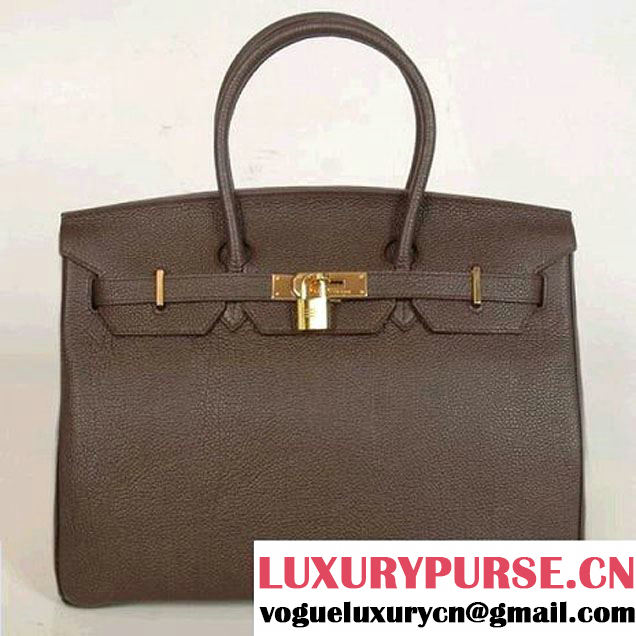 Hermes Birkin 35CM Tote Bags Smooth Togo Leather Dark Coffee Golden