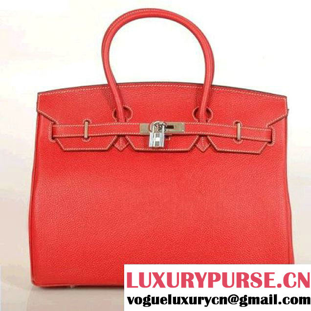 Hermes Birkin 35CM Tote Bags Smooth Togo Leather Red Silver