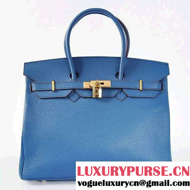 Hermes Birkin 35CM Tote Bags Togo Leather Mid Blue Golden