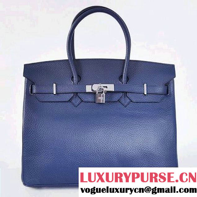 Hermes Birkin 35CM Tote Bags Togo Leather Dark Blue Silver