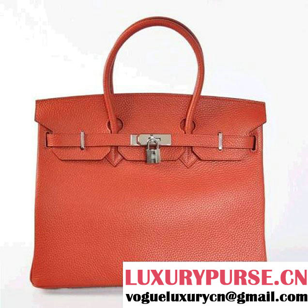 Hermes Birkin 35CM Tote Bags Togo Leather Mid Red Silver