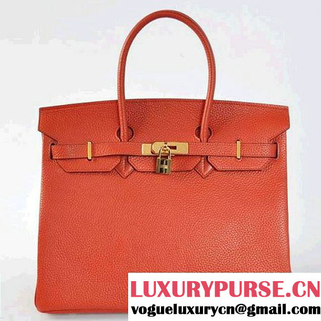 Hermes Birkin 35CM Tote Bags Togo Leather Mid Red Golden