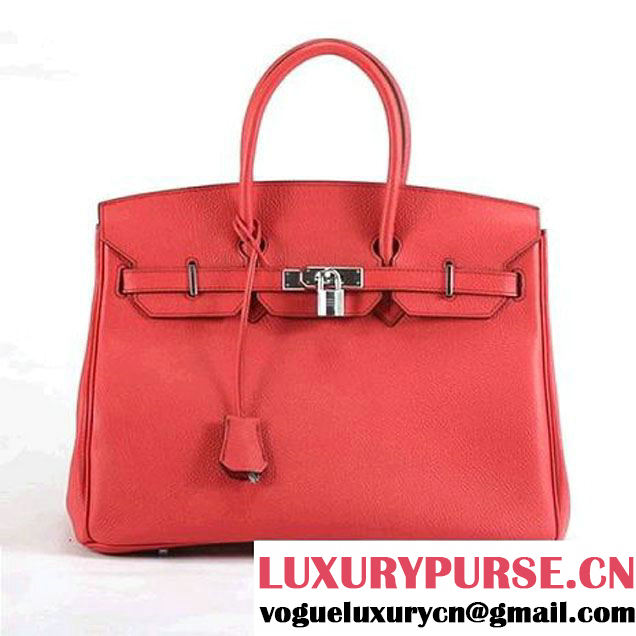 Hermes Birkin 35CM Smooth Leather Handbag 6089 Red Silver