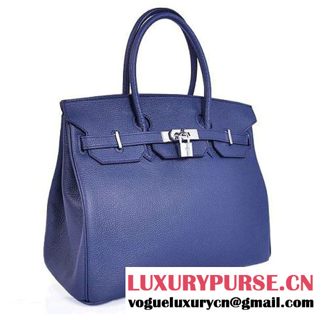 Hermes Birkin 35CM Smooth Leather Handbag 6089 Dark Blue Silver