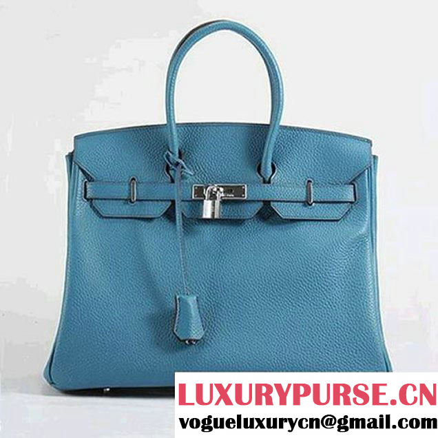 Hermes Birkin 35CM Togo Leather Handbag 6089 Blue Silver