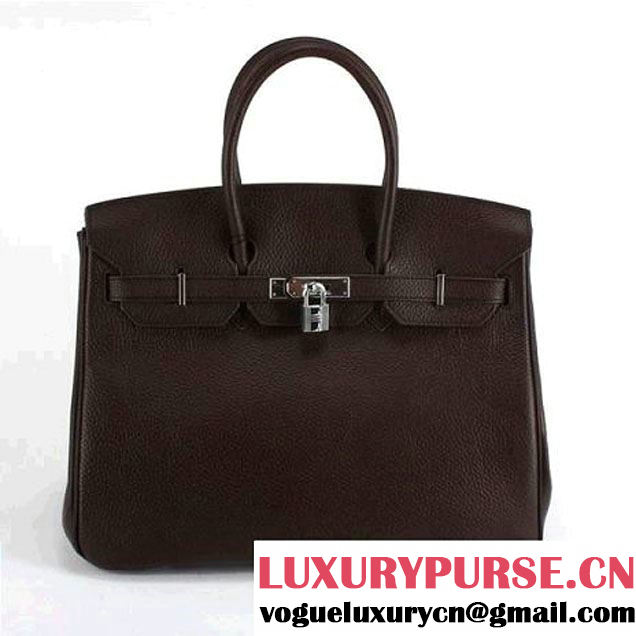 Hermes Birkin 35CM Togo Leather Handbag 6089 Dark Coffee Silver