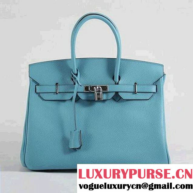 Hermes Birkin 35CM Togo Leather Handbag 6089 Light Blue Silver