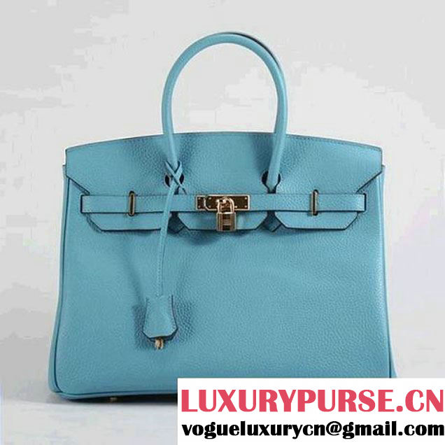 Hermes Birkin 35CM Togo Leather Handbag 6089 Light Blue Golden