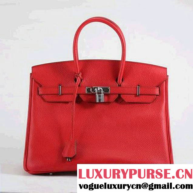 Hermes Birkin 35CM Togo Leather Handbag 6089 Red Silver