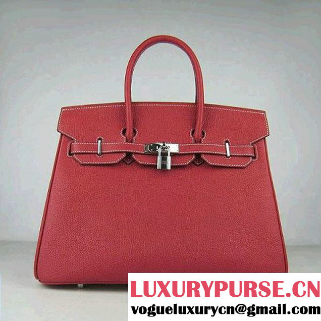 Hermes Birkin 35cm Tendon Veins Leather Bag Red Silver Hardware