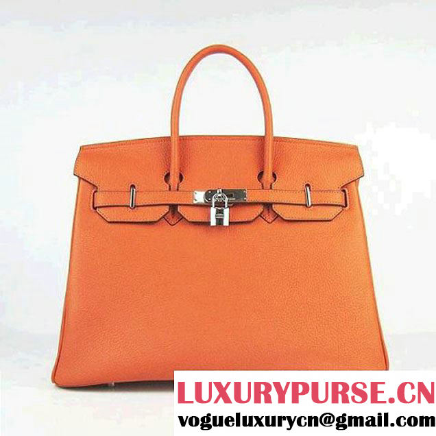 Hermes Birkin 35cm Tendon Veins Leather Bag Orange Silver Hardware