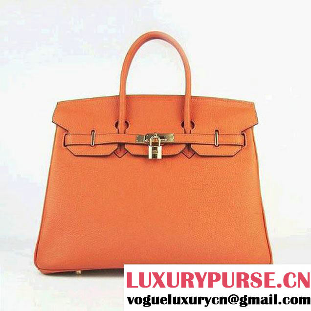 Hermes Birkin 35cm Tendon Veins Leather Bag Orange Gold Hardware