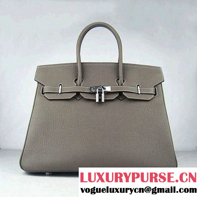 Hermes Birkin 35cm Tendon Veins Leather Bag Khaki Silver Hardware