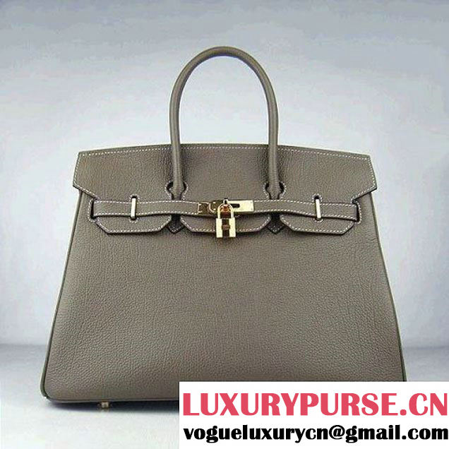 Hermes Birkin 35cm Tendon Veins Leather Bag Khaki Gold Hardware