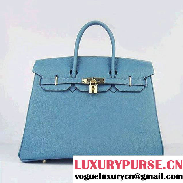 Hermes Birkin 35cm Tendon Veins Leather Bag Blue Gold Hardware