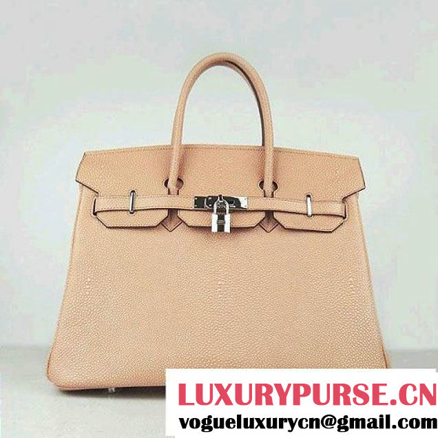 Hermes Birkin 35cm Pearl Veins Leather Bag Light Orange 6089 Silver Hardware