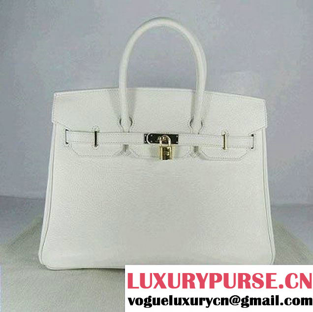 Hermes Birkin 35cm Embossed Veins Leather Bag White 6089 Gold Hardware