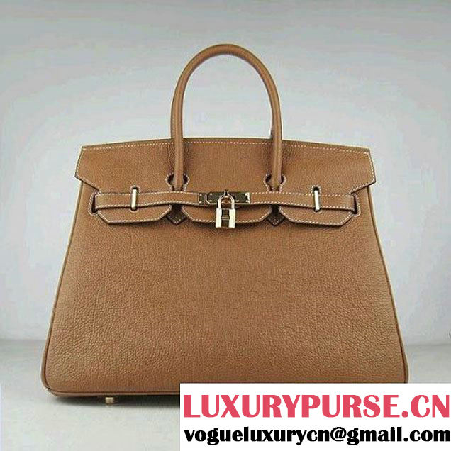 Hermes Birkin 35cm Tendon Veins Leather Bag Light Coffee Gold Hardware