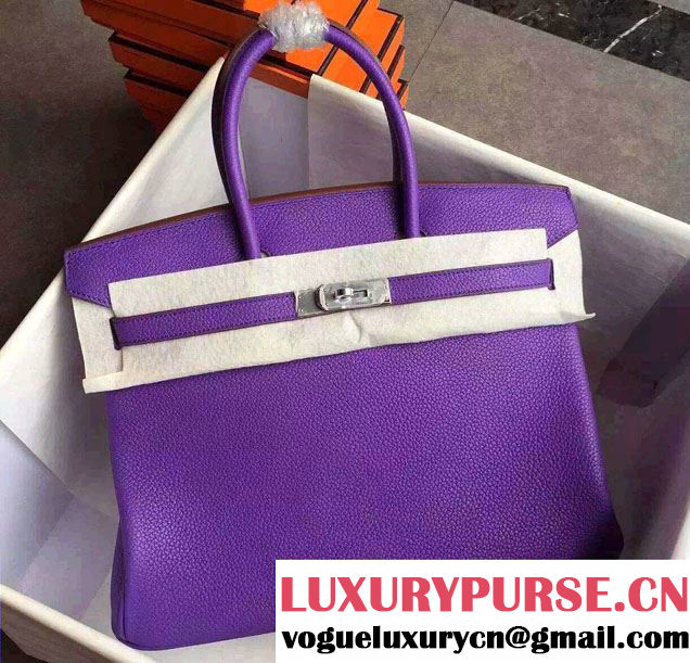 Hermes Birkin 30/35 Bag in Original Togo Leather Bag Purple/Silver