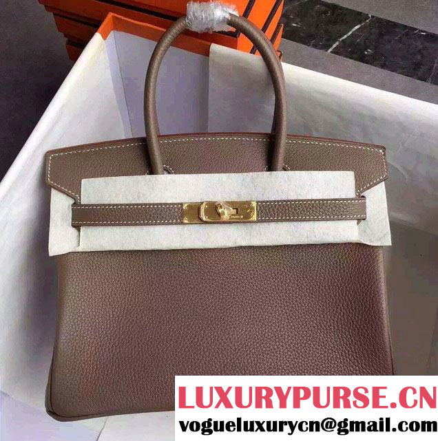 Hermes Birkin 30/35 Bag in Original Togo Leather Bag Etoupe/Gold