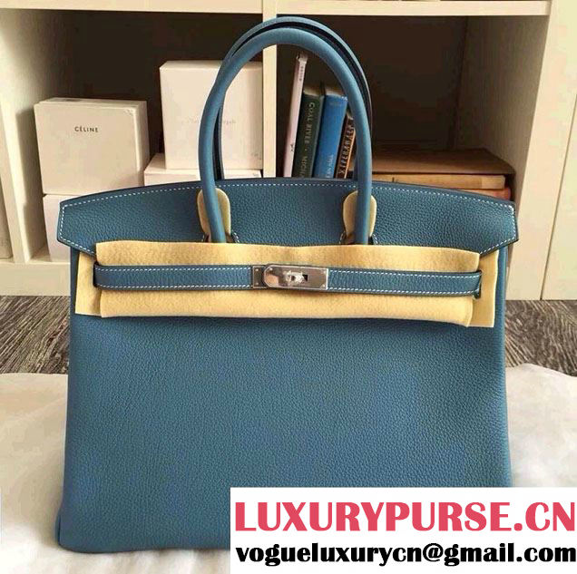 Hermes Birkin 30/35 Bag in Original Togo Leather Bag denim blue