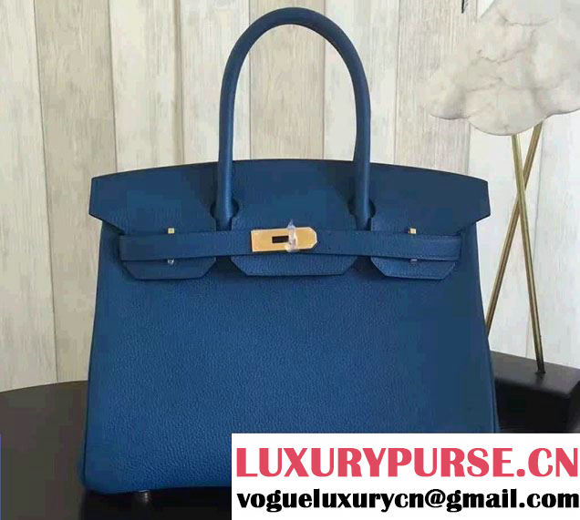 Hermes Birkin 30/35 Bag in Original Epsom Leather Bag Galicia Blue