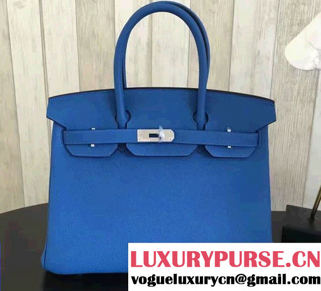 Hermes Birkin 30/35 Bag in Original Epsom Leather Bag Greece Blue