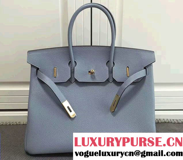 Hermes Clemence Leather Birkin 35cm Bag Baby Blue 2016