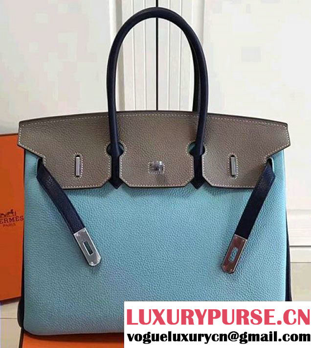 Hermes Mini Birkin 35cm Bag in Original Togo Leather Bag Light Blue/Gray