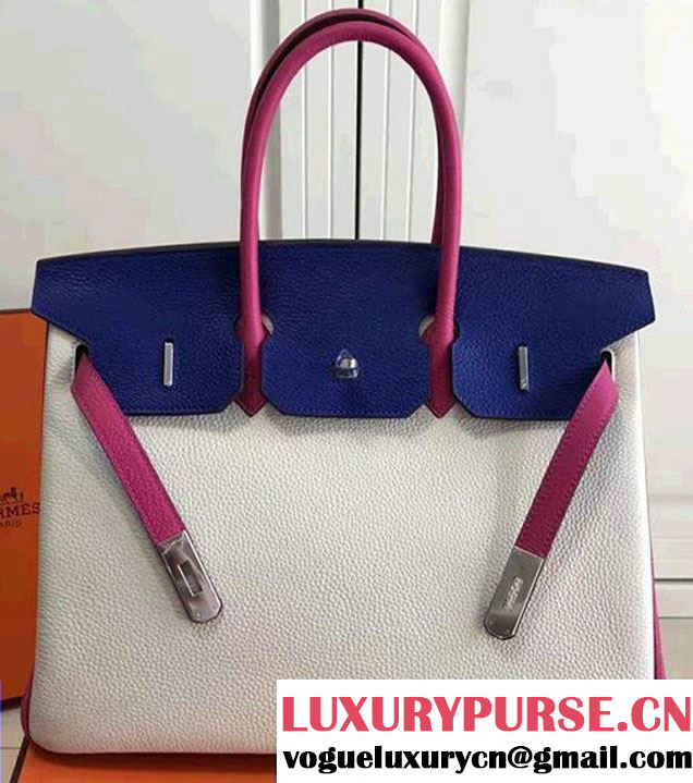 Hermes Mini Birkin 35cm Bag in Original Togo Leather Bag Milky/Blue