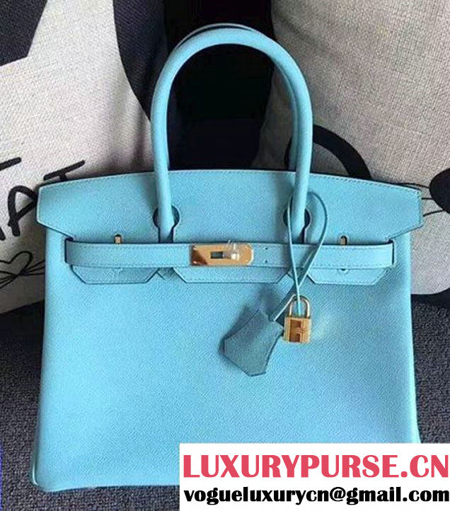 Hermes Birkin 30/35 Bag In Original Epsom Leather With Gold/Silver Hardware Light Blue