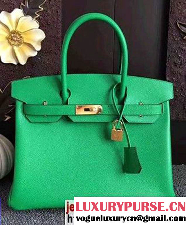 Hermes Birkin 30/35 Bag In Original Epsom Leather With Gold/Silver Hardware Green