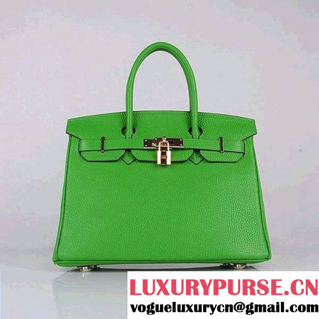 Hermes Birkin 30CM Tote Bags Green Clemence Leather Gold