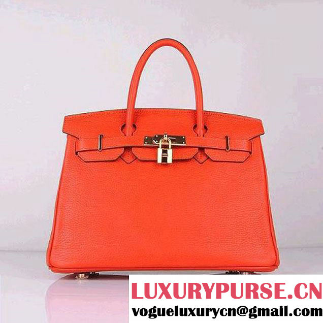 Hermes Birkin 30CM Tote Bags Orange Clemence Leather Gold