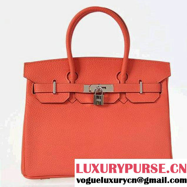 Hermes Birkin 30CM Tote Bags Pompadour Grain Leather Silver