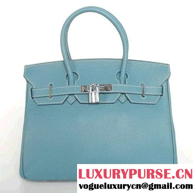 Hermes Birkin 30CM Tote Bags Smooth Togo Leather Blue