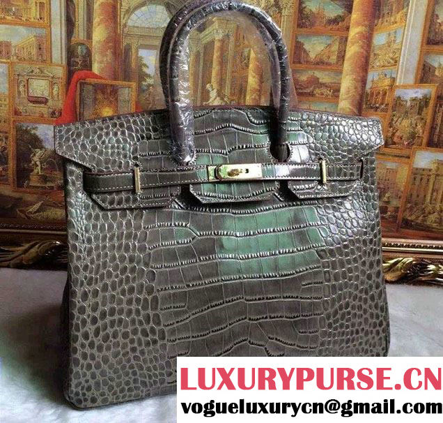 Hermes Birkin 30/35 Crocodile Pattern Leather Bag Gray