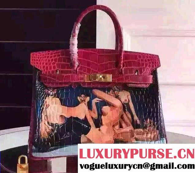 Hermes Birkin 30cm Bag in Original Leather Croco Pattern Red Naked 2016