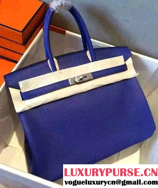 Hermes Birkin 30/35 Bag in Original Togo Leather Bag Blue