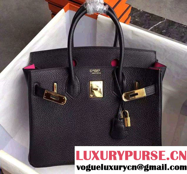 Hermes Birkin 30/35 Bag in Original Togo Leather Bag Black/Fushia