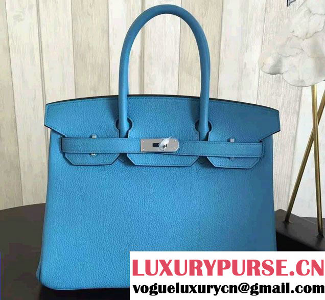 Hermes Birkin 30/35 Bag in Original Epsom Leather Bag Turquoise Blue