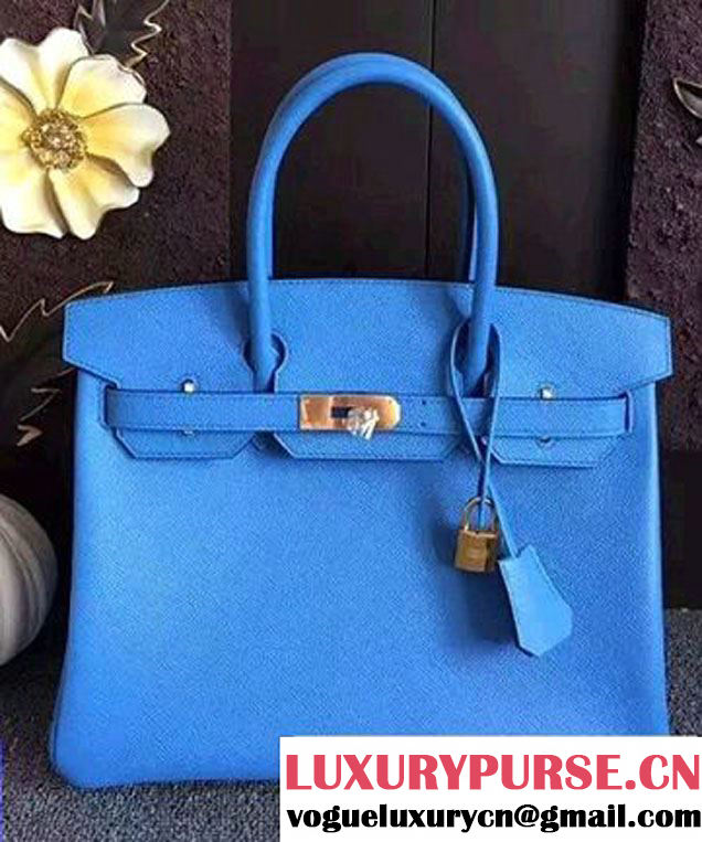 Hermes Birkin 30/35 Bag In Original Epsom Leather With Gold/Silver Hardware Blue