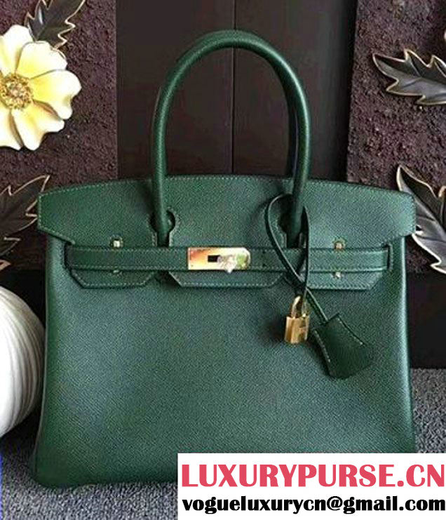 Hermes Birkin 30/35 Bag In Original Epsom Leather With Gold/Silver Hardware Dark Green