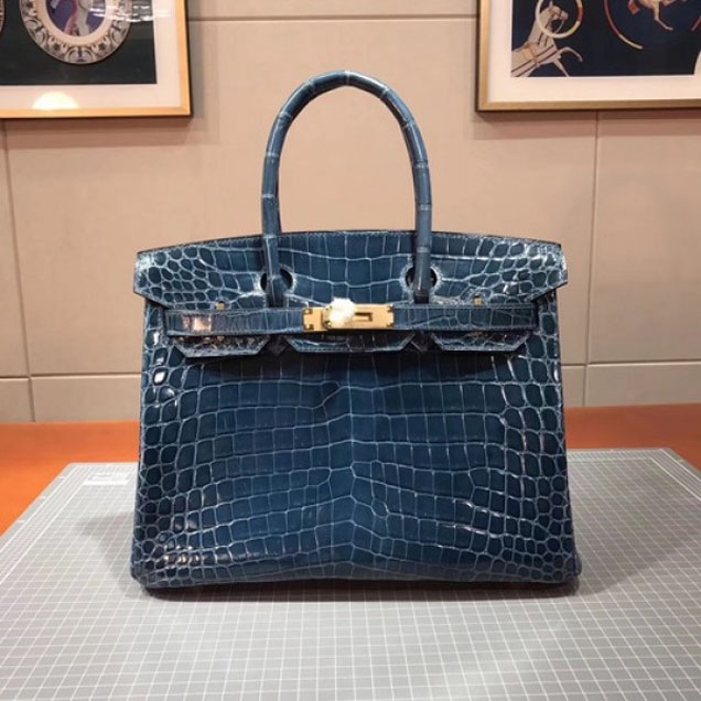 Hermes Birkin 30cm Shiny Niloticus Crocodile Skin Bag Handstitched Palladium Hardware, Colvert 1P